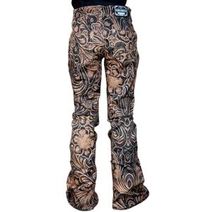 RANCH DRESS'N Fallon Taylor Youth Tooled Floral Leather flare/Bootcut jeans sz 7
